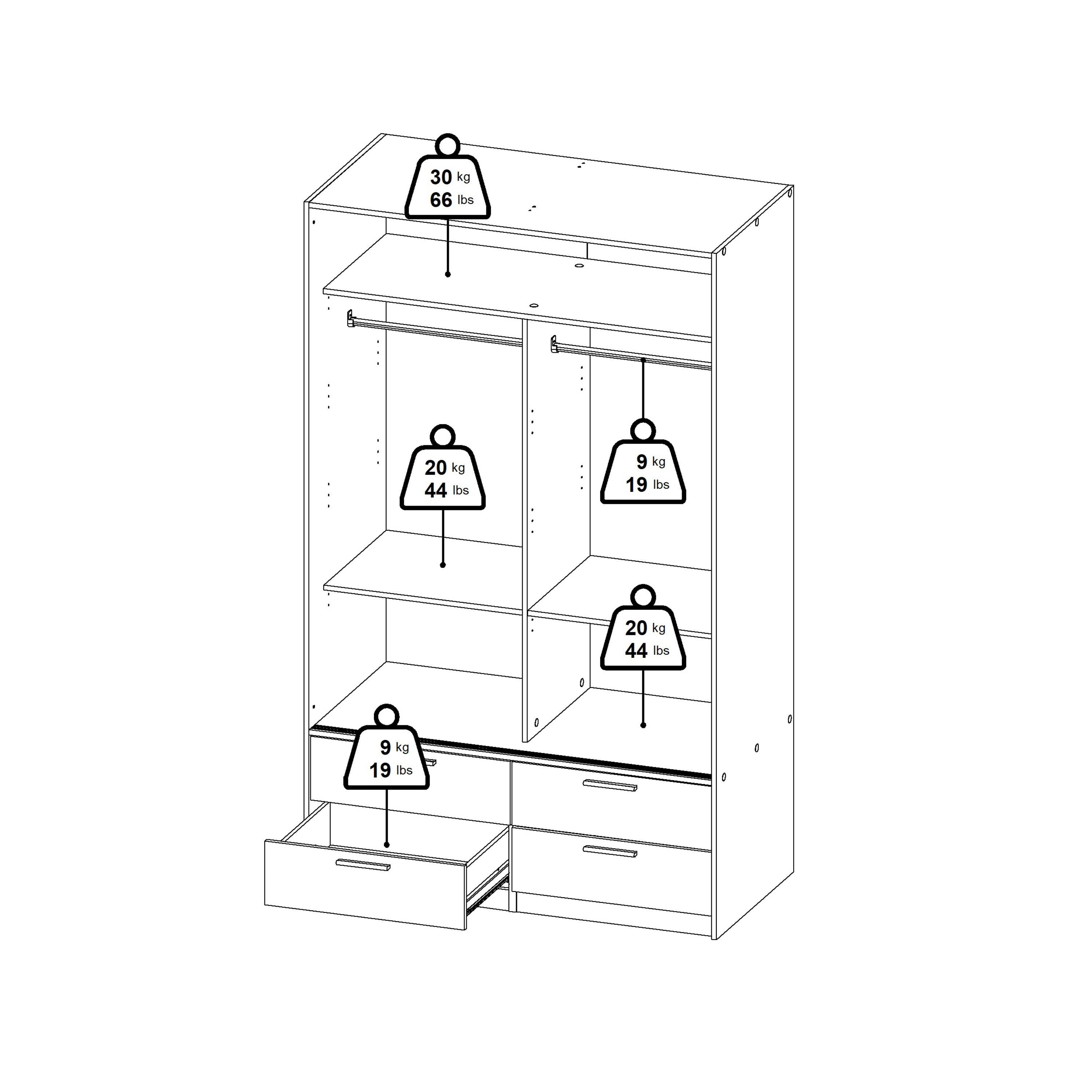 Line Wardrobe with 2 Sliding Doors and 4 Drawers, White - image 14