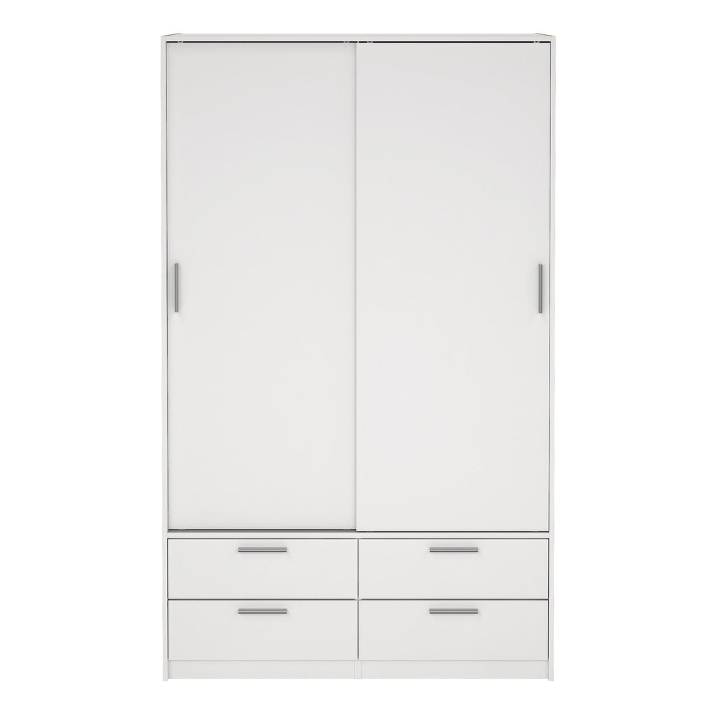 Line Wardrobe with 2 Sliding Doors and 4 Drawers, White - image 2