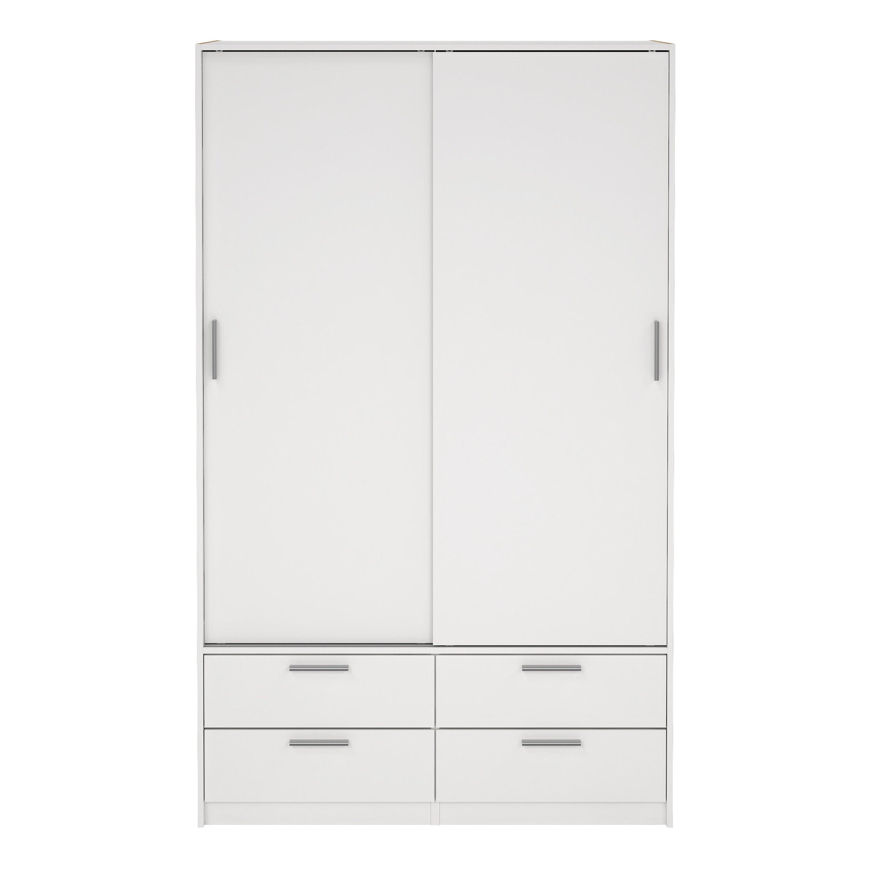 Line Wardrobe with 2 Sliding Doors and 4 Drawers, White - image 2