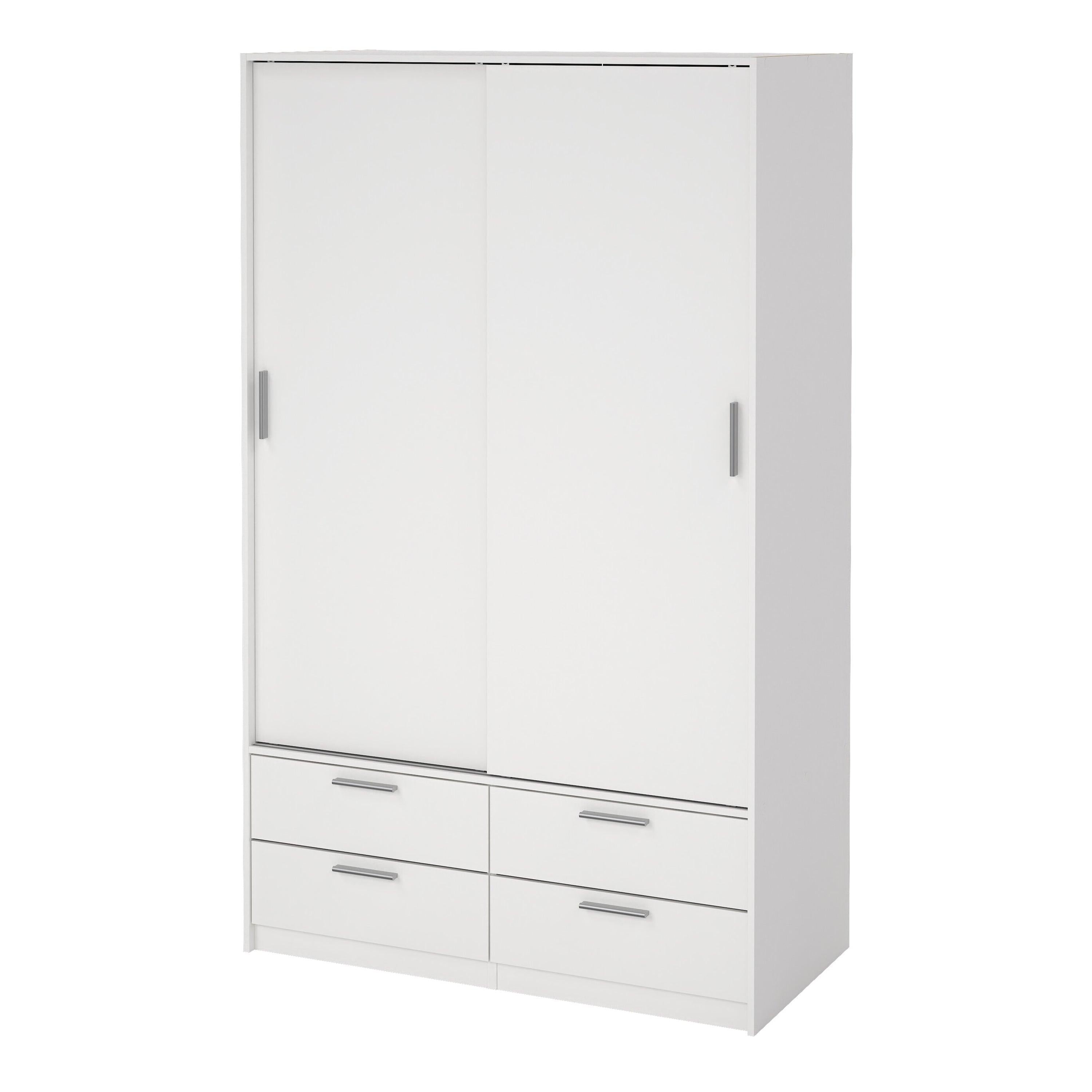 Line Wardrobe with 2 Sliding Doors and 4 Drawers, White - image 3
