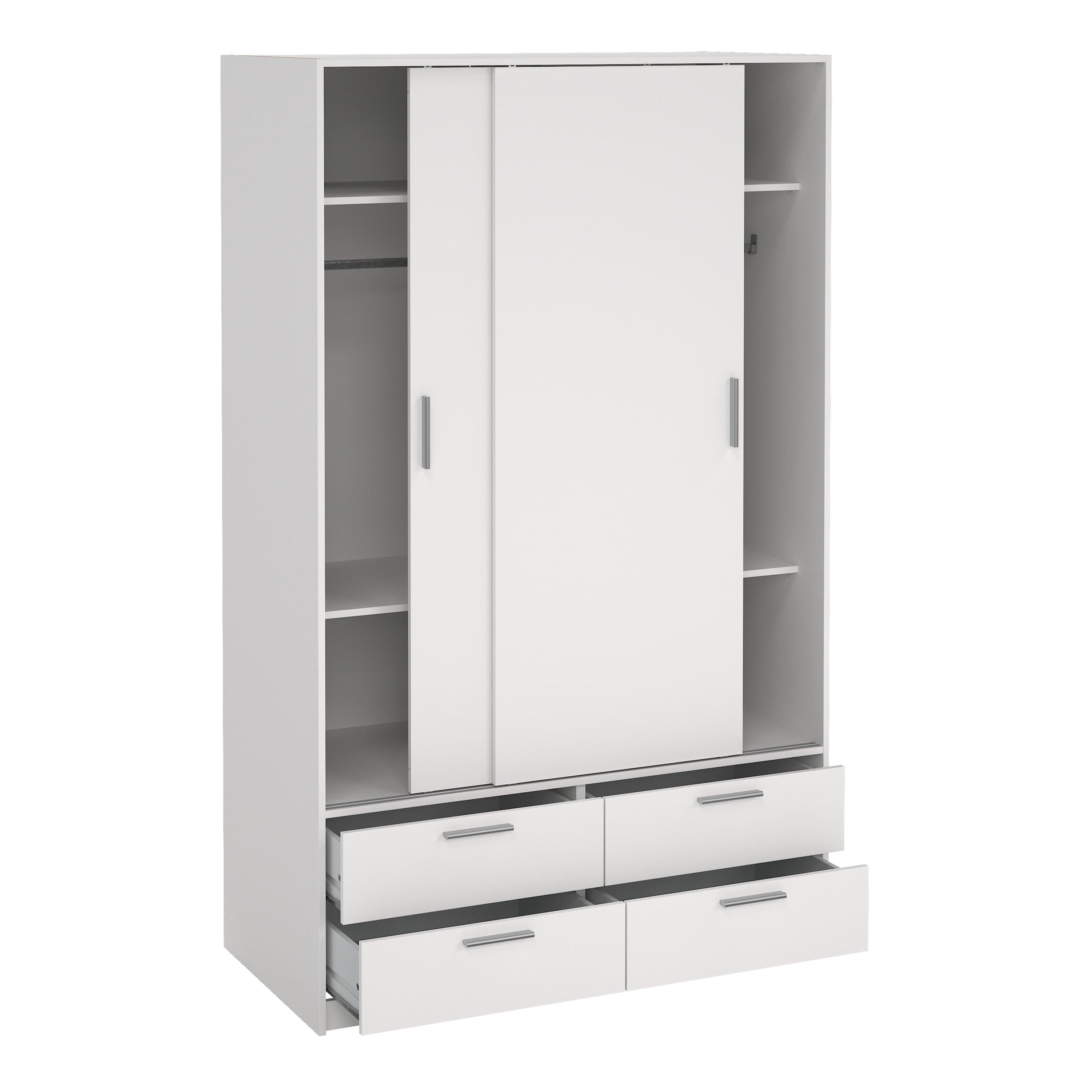 Line Wardrobe with 2 Sliding Doors and 4 Drawers, White - image 6