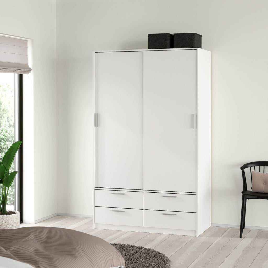Line Wardrobe with 2 Sliding Doors and 4 Drawers, White - image 8