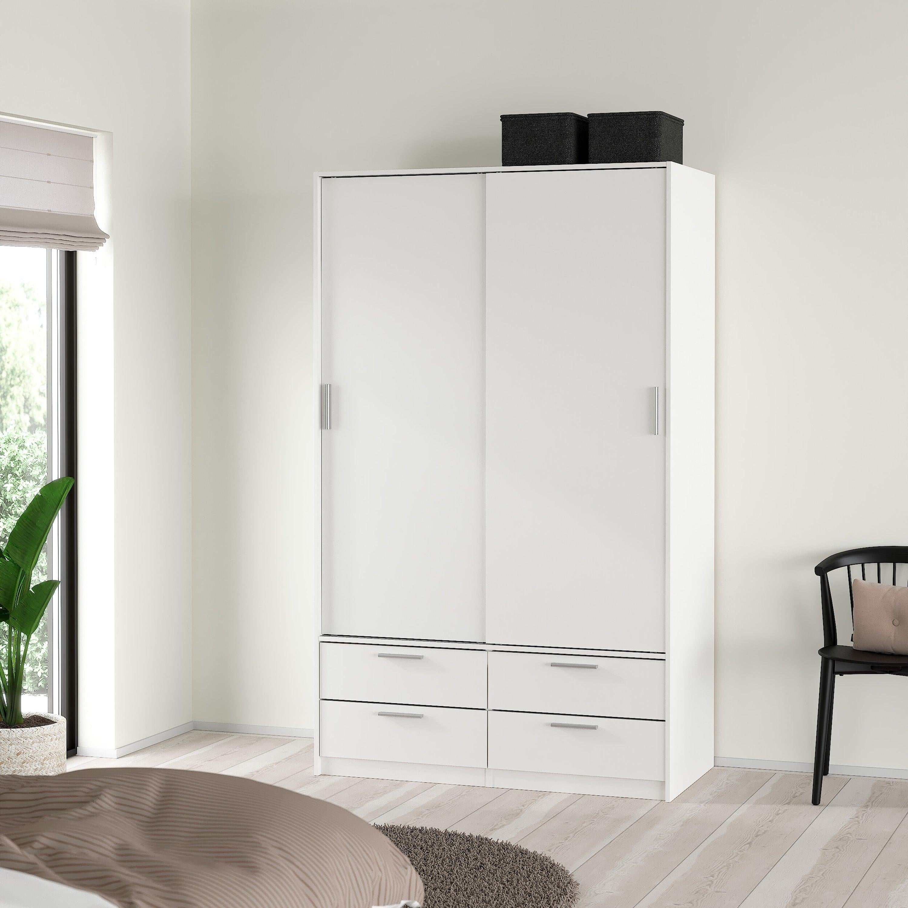 Line Wardrobe with 2 Sliding Doors and 4 Drawers, White - image 8