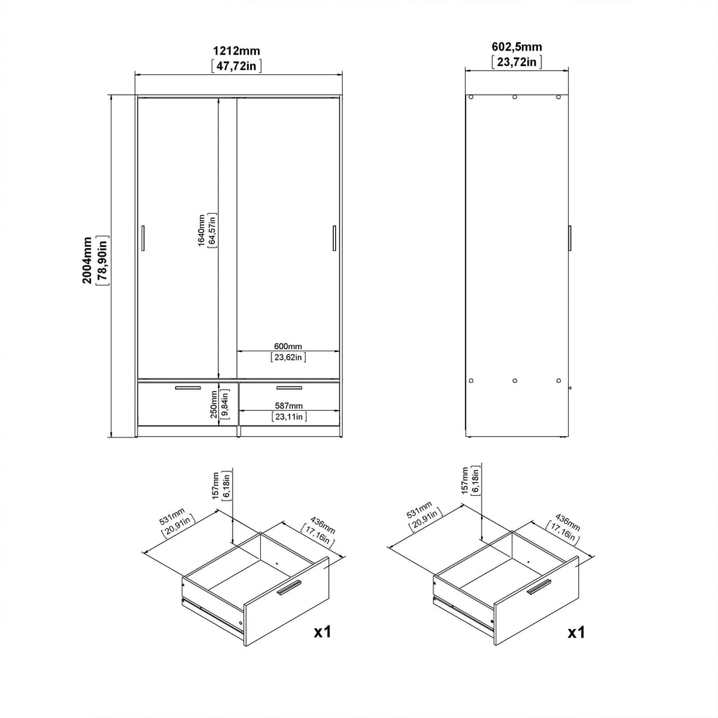 Line Wardrobe with 2 Doors 2 Drawers in Jackson Hickory Oak - image 11