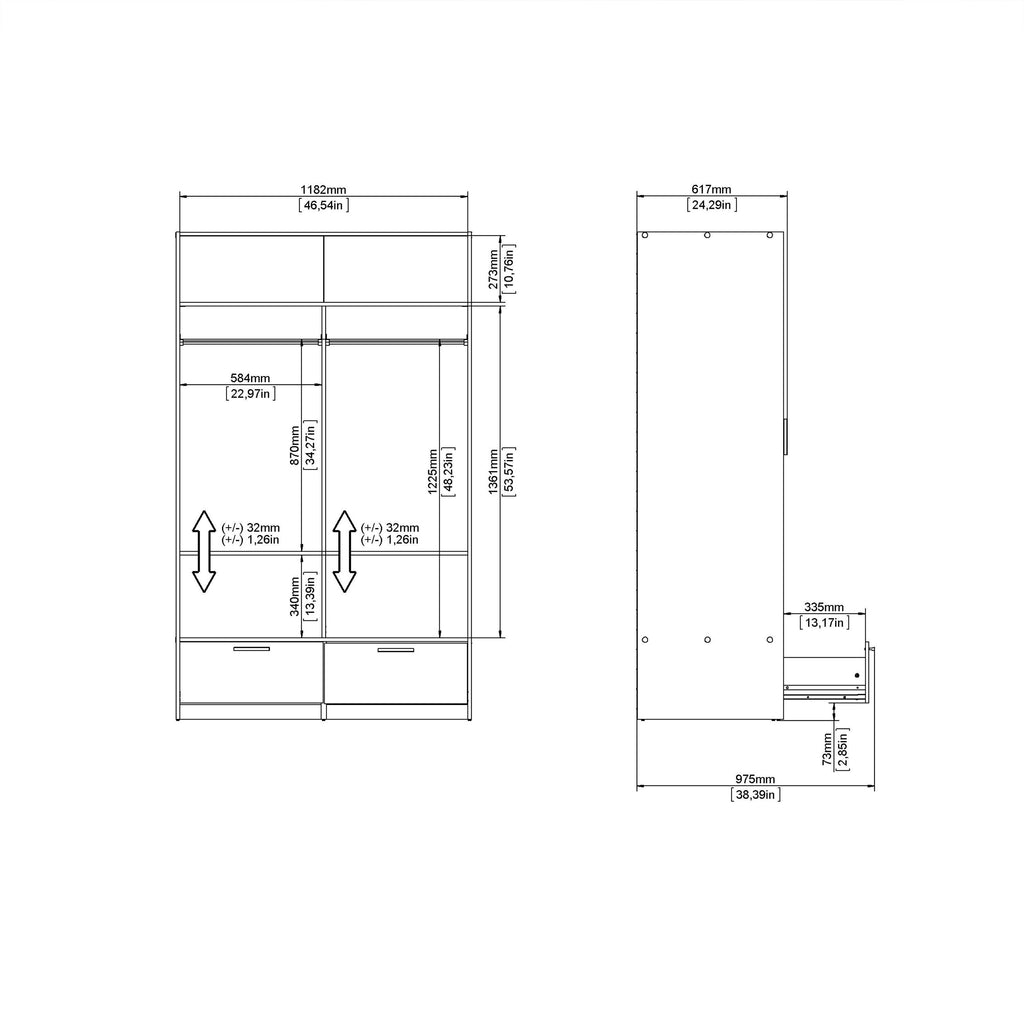 Line Wardrobe with 2 Doors 2 Drawers in Jackson Hickory Oak - image 12