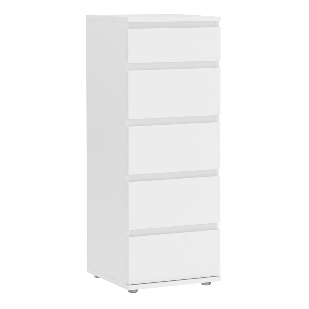 Nova Narrow Chest of 5 Drawers in White