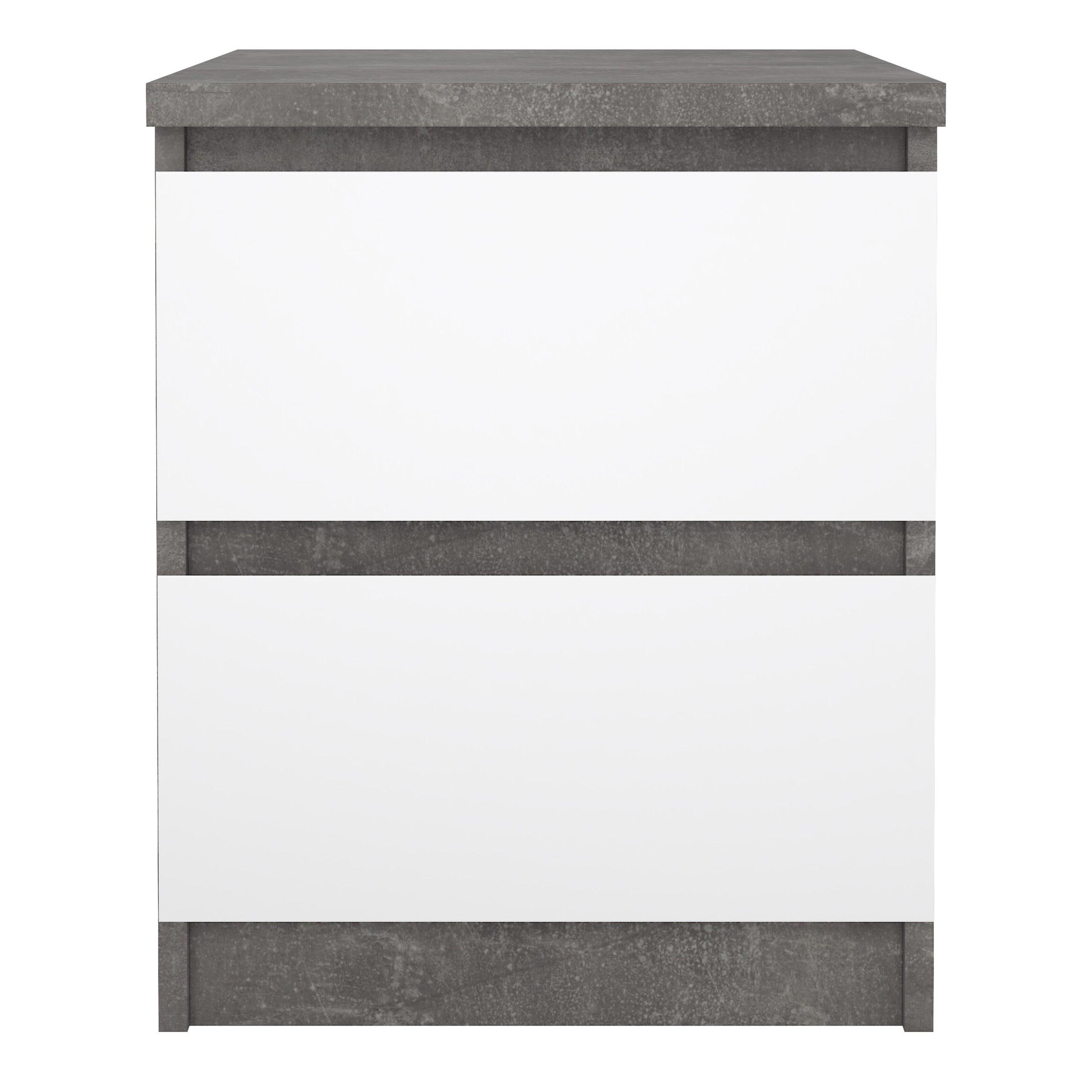 Naia Bedside 2 drawers in Concrete/White high gloss - image 2