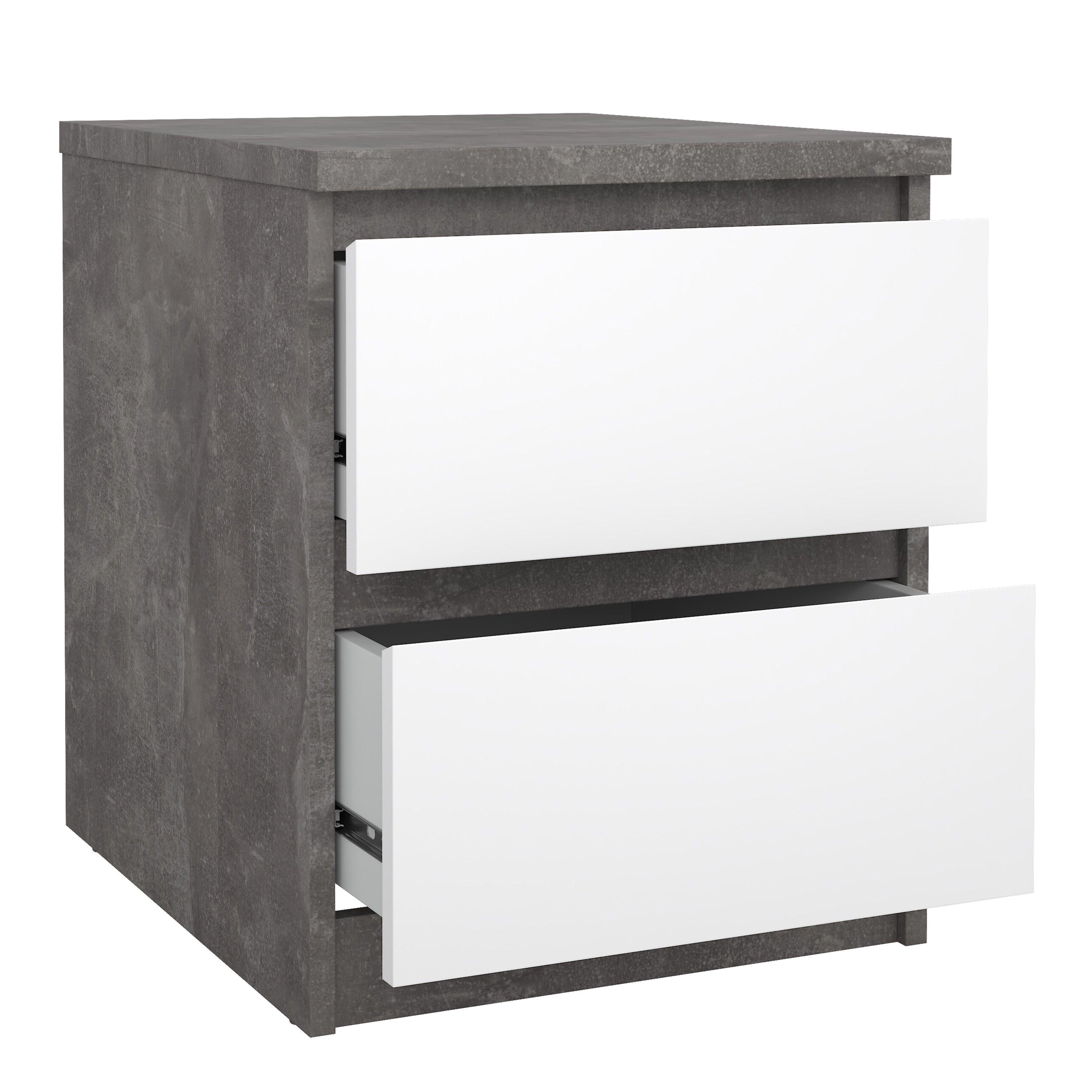 Naia Bedside 2 drawers in Concrete/White high gloss - image 4
