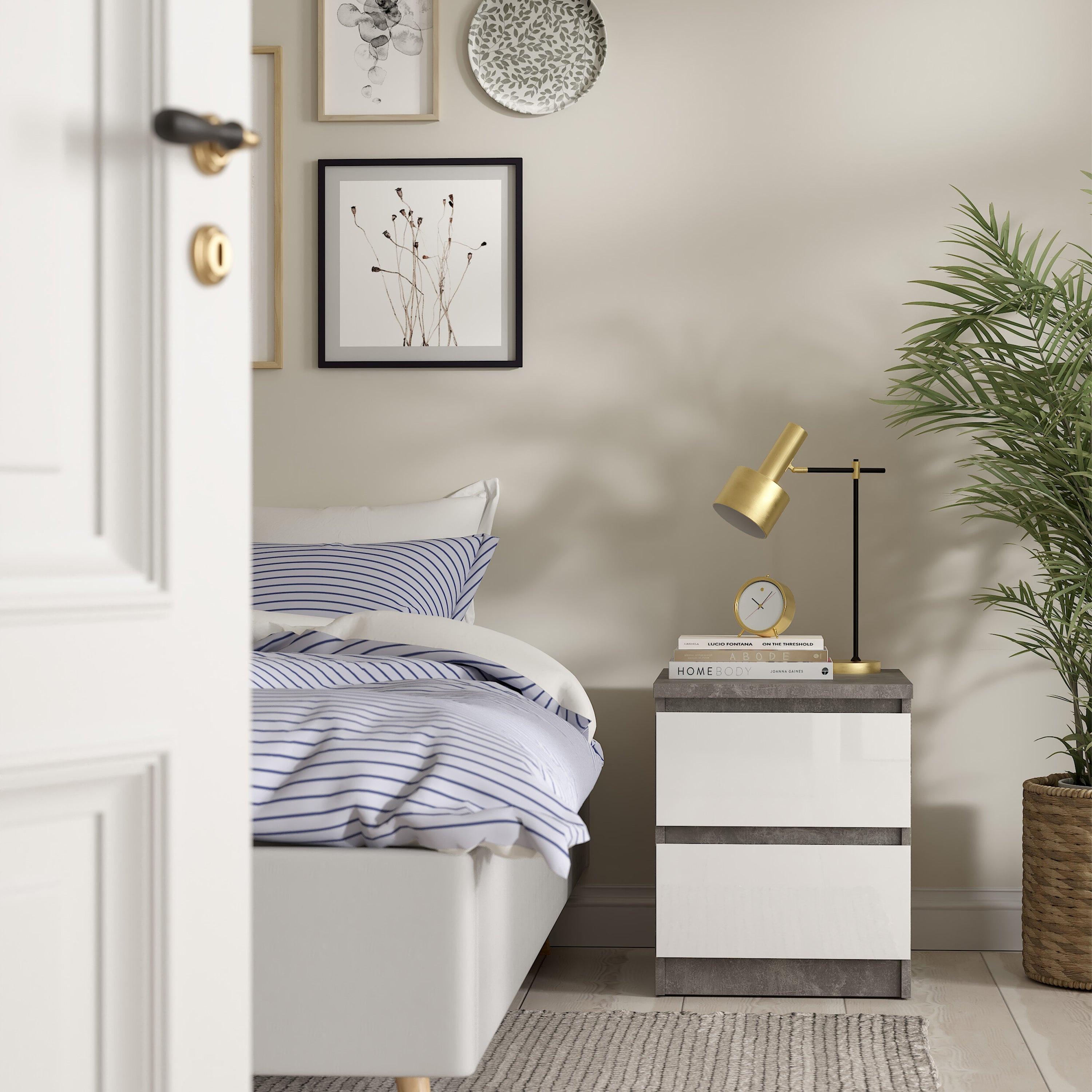 Naia Bedside 2 drawers in Concrete/White high gloss - image 5