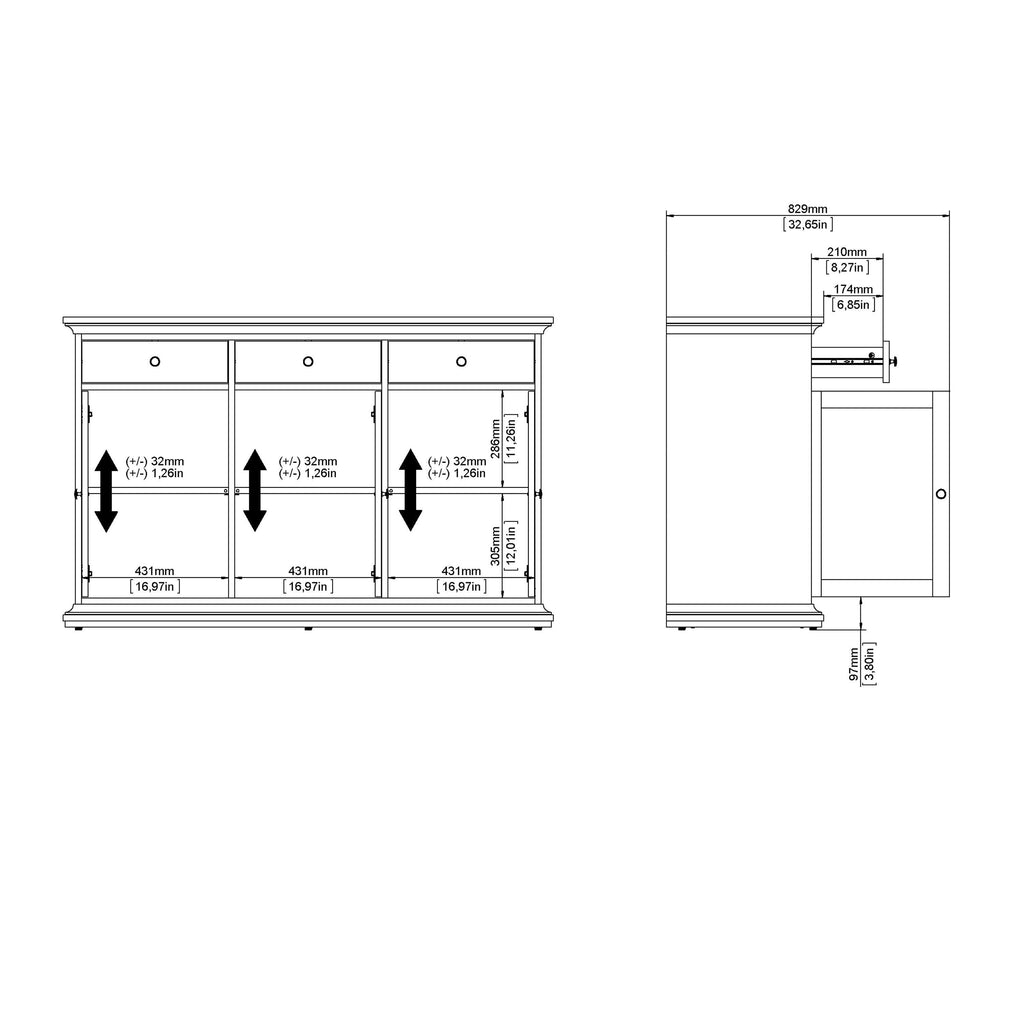 Paris Sideboard with 3 doors and 3 drawers in Matt Grey - image 13