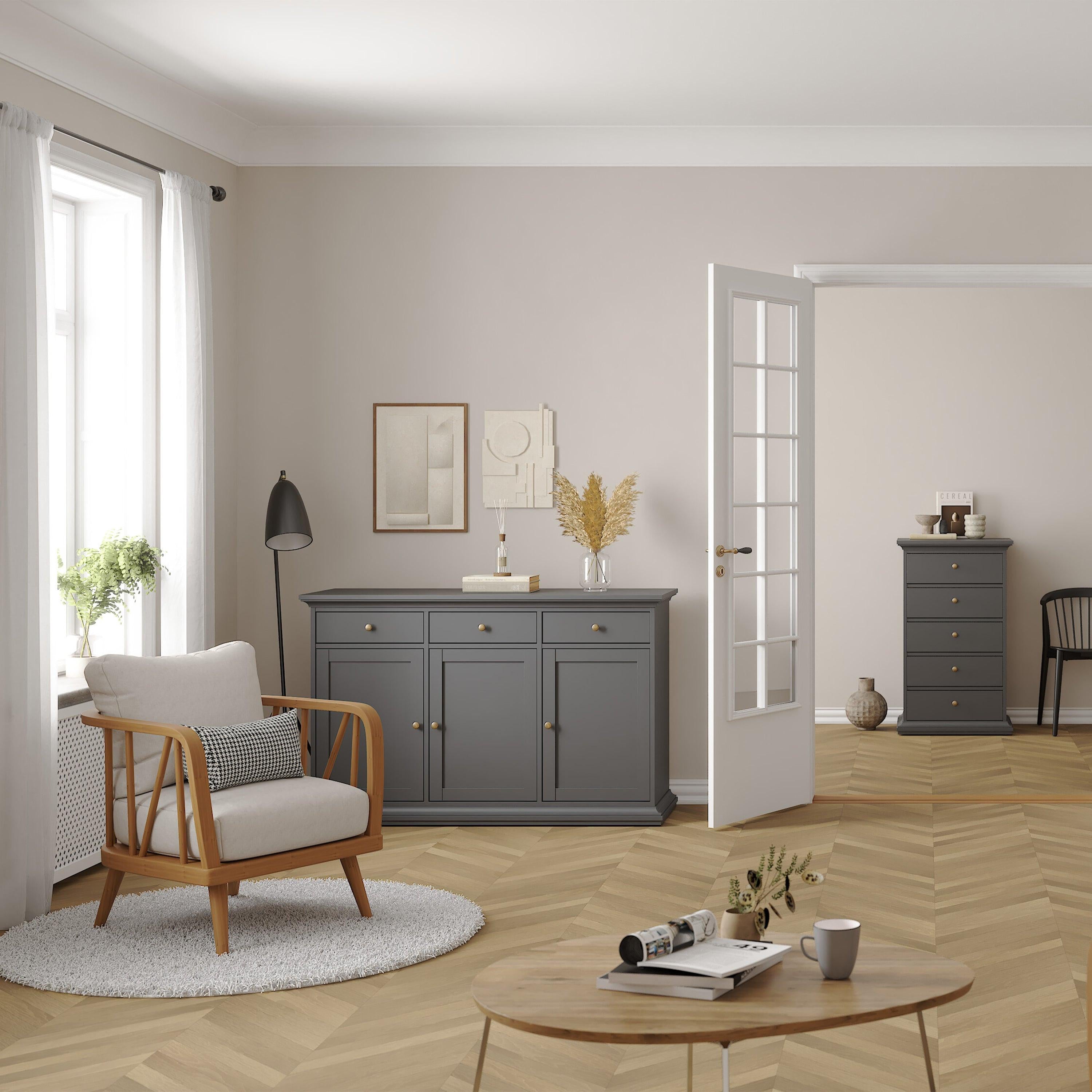 Paris Sideboard with 3 doors and 3 drawers in Matt Grey - image 7