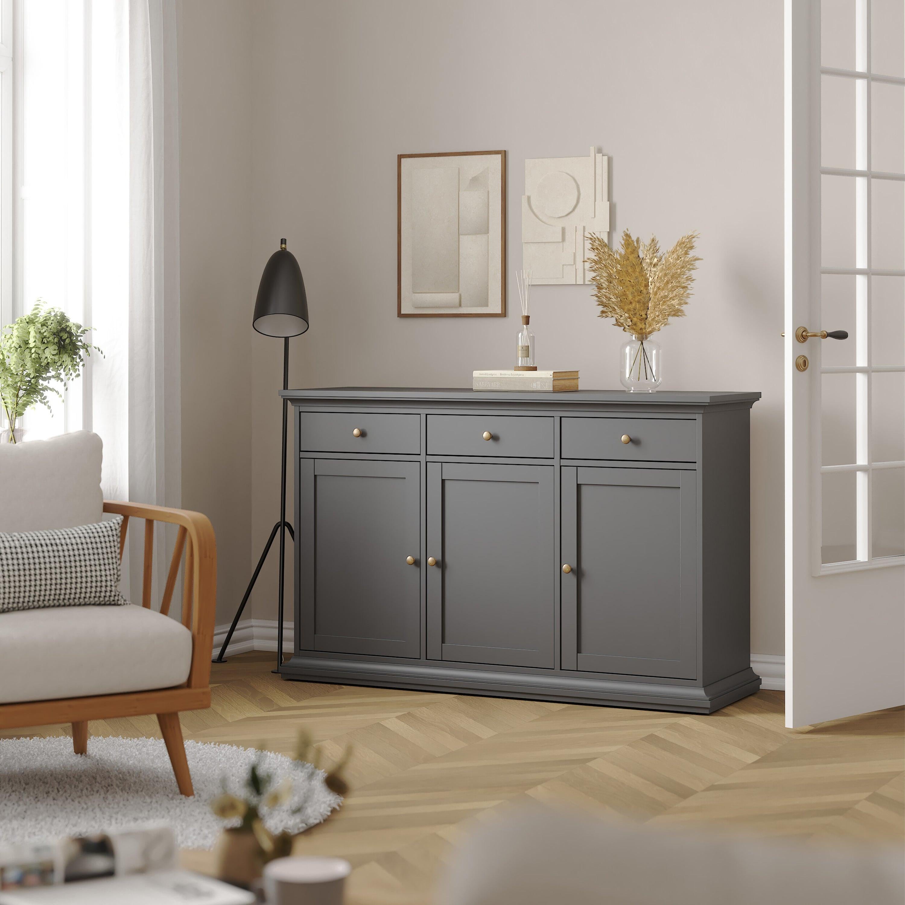 Paris Sideboard with 3 doors and 3 drawers in Matt Grey - image 8