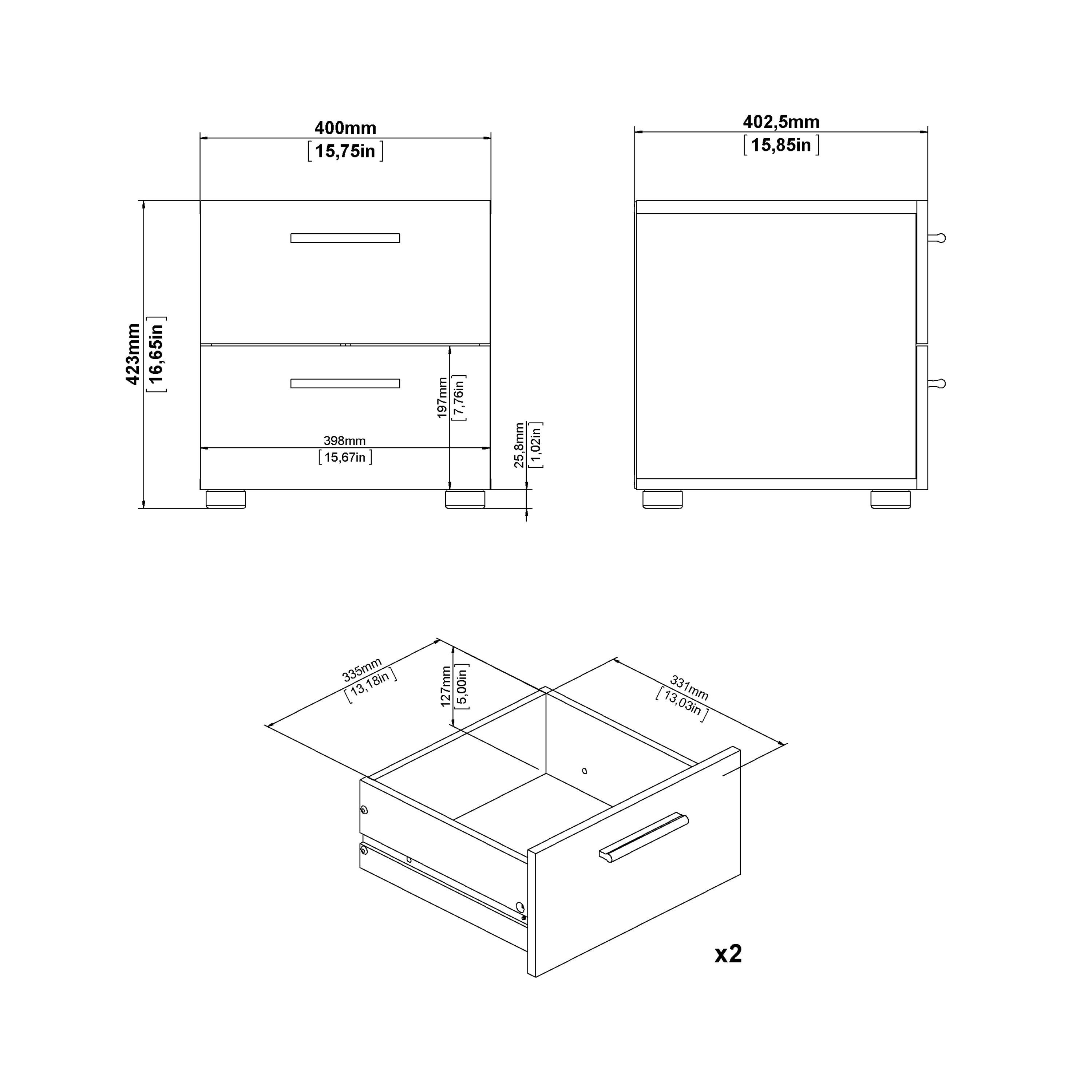 Pepe Bedside 2 Drawers in Oak structure/White High Gloss - image 8