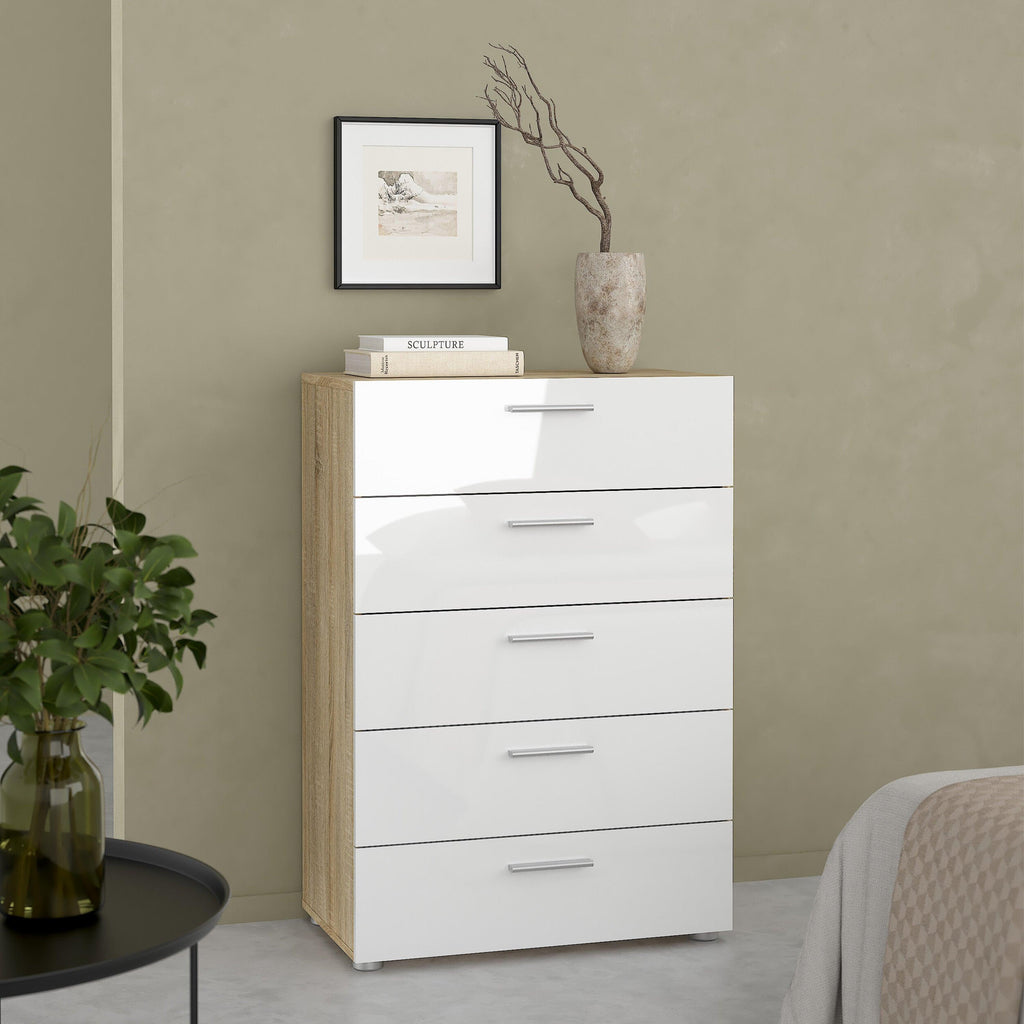 Pepe Chest of 5 Drawers in Oak with White High Gloss - image 5
