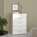 Pepe Chest of 5 Drawers in Oak with White High Gloss - image 5