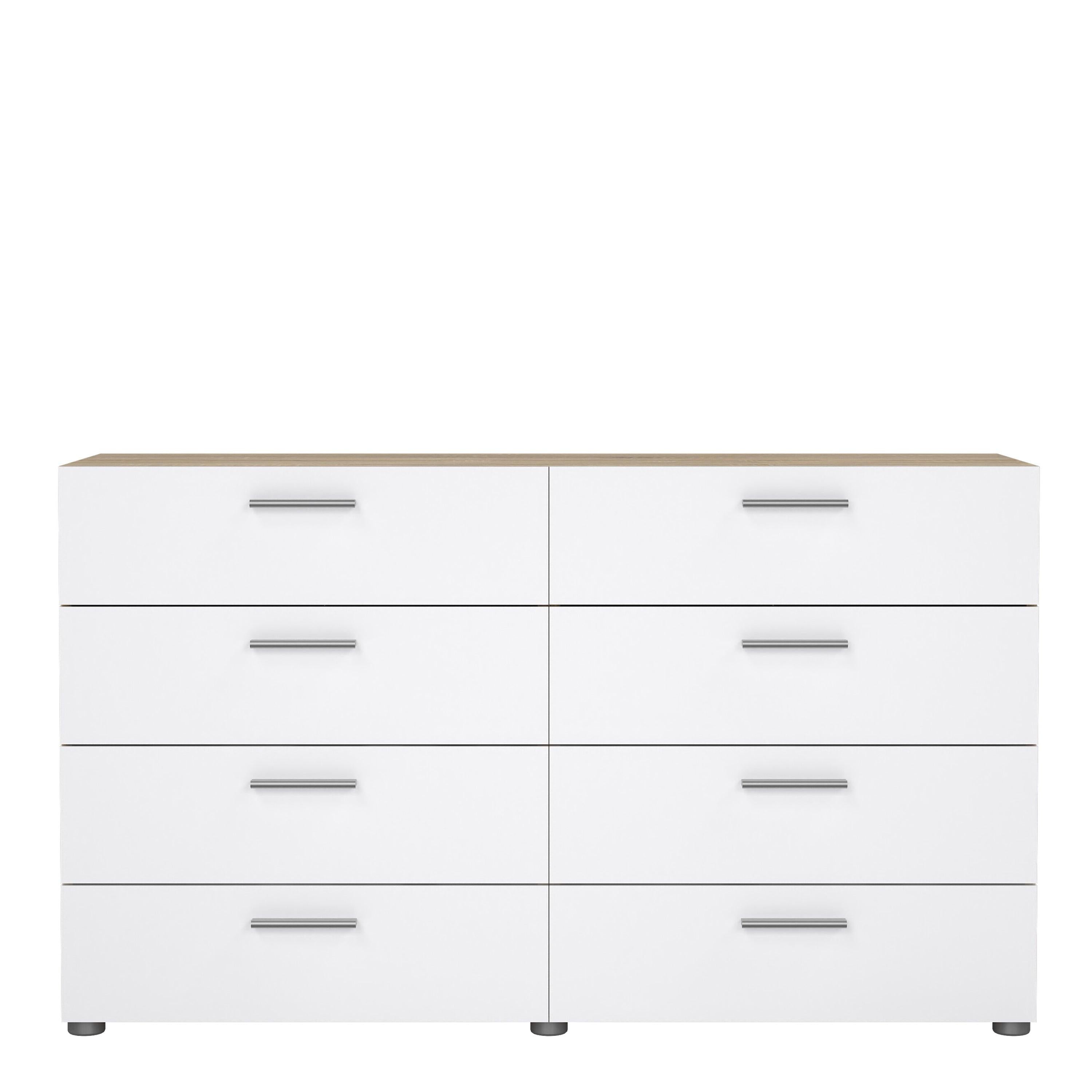 Pepe Wide Chest of 8 Drawers (4+4) in Oak structure/White High Gloss - image 2