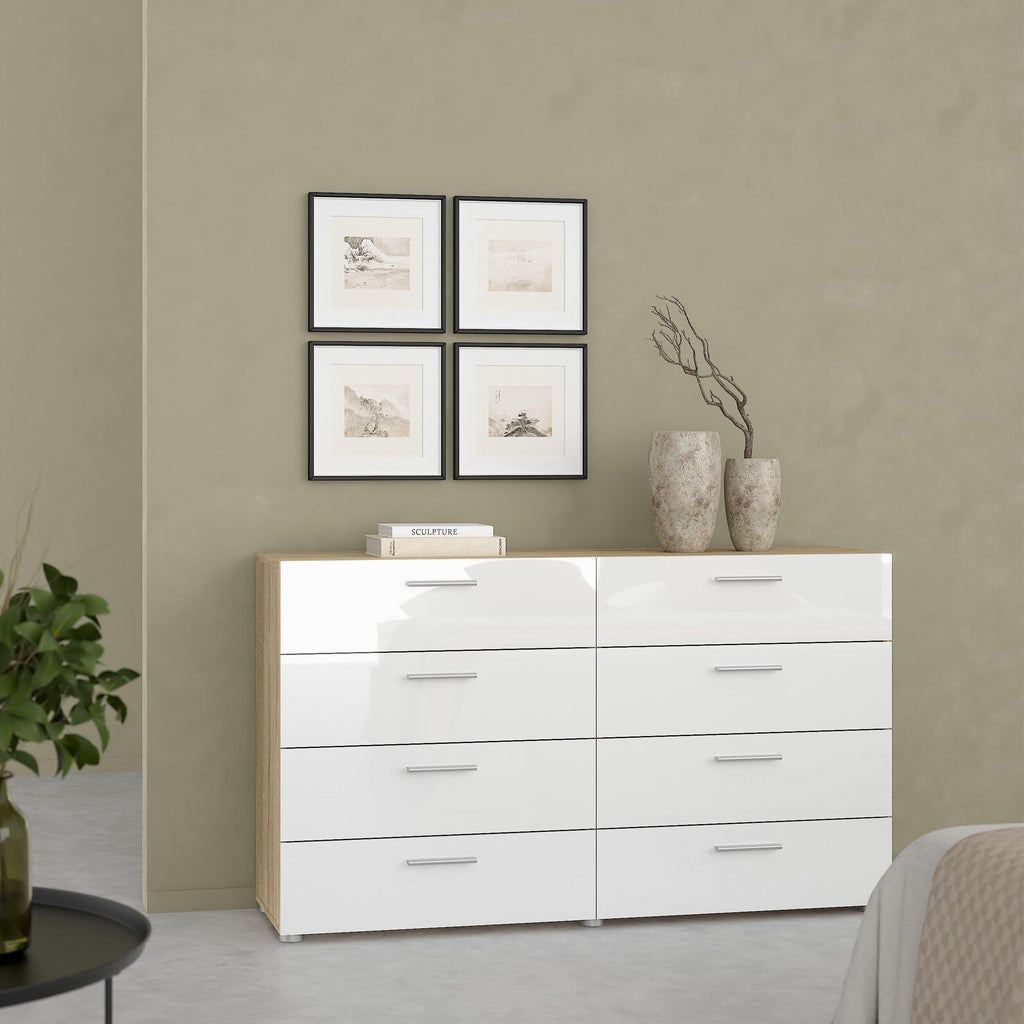 Pepe Wide Chest of 8 Drawers (4+4) in Oak structure/White High Gloss - image 5