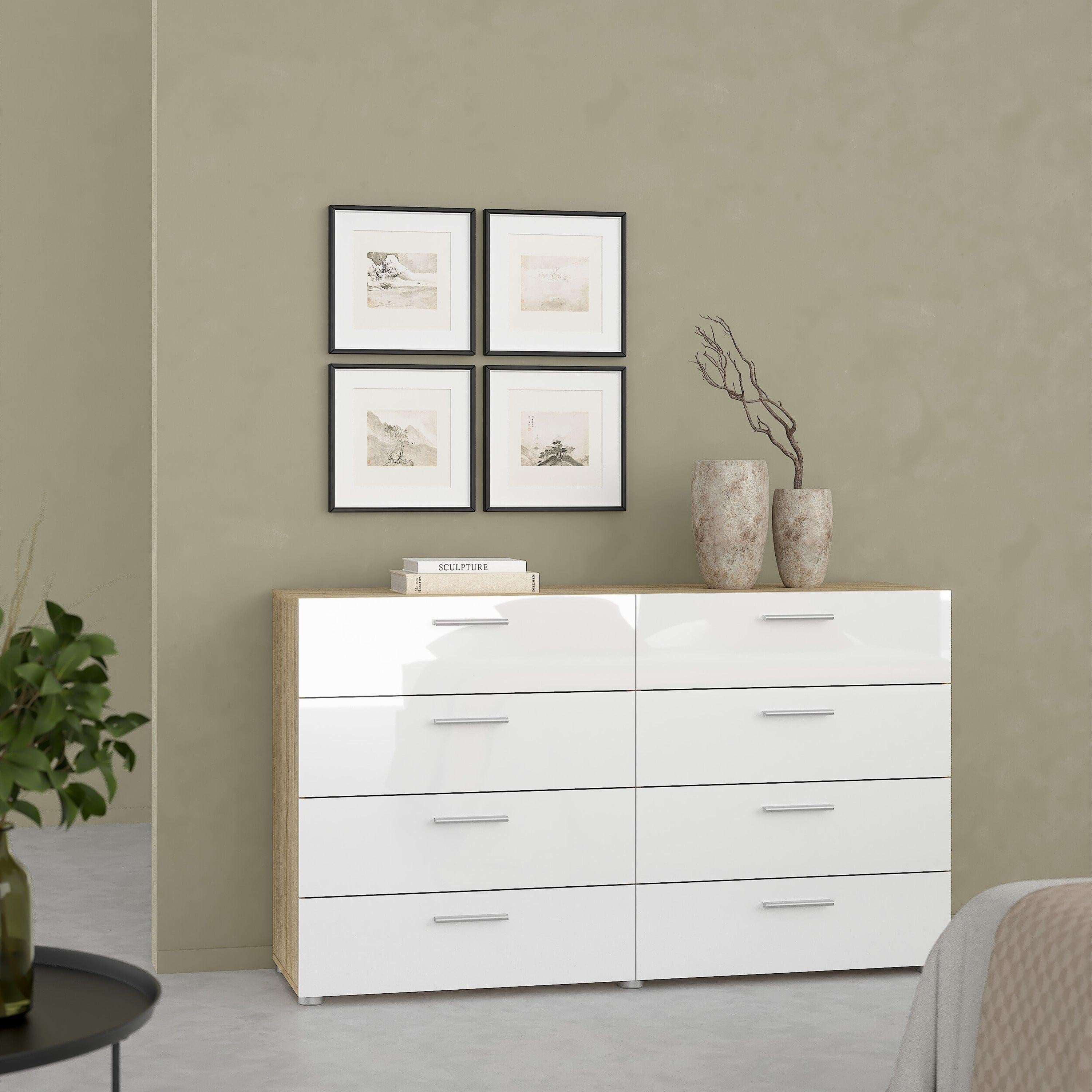Pepe Wide Chest of 8 Drawers (4+4) in Oak structure/White High Gloss - image 5