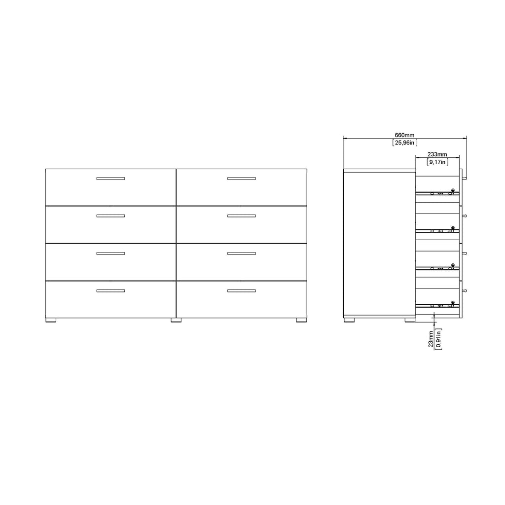 Pepe Wide Chest of 8 Drawers (4+4) in Oak structure/White High Gloss - image 9