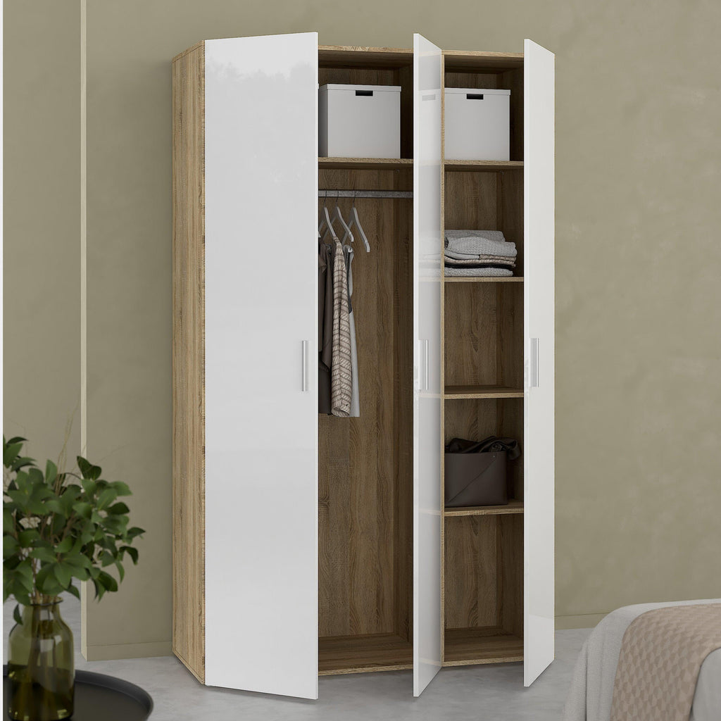 Pepe Wardrobe with 3 Doors in Oak with White High Gloss - image 7
