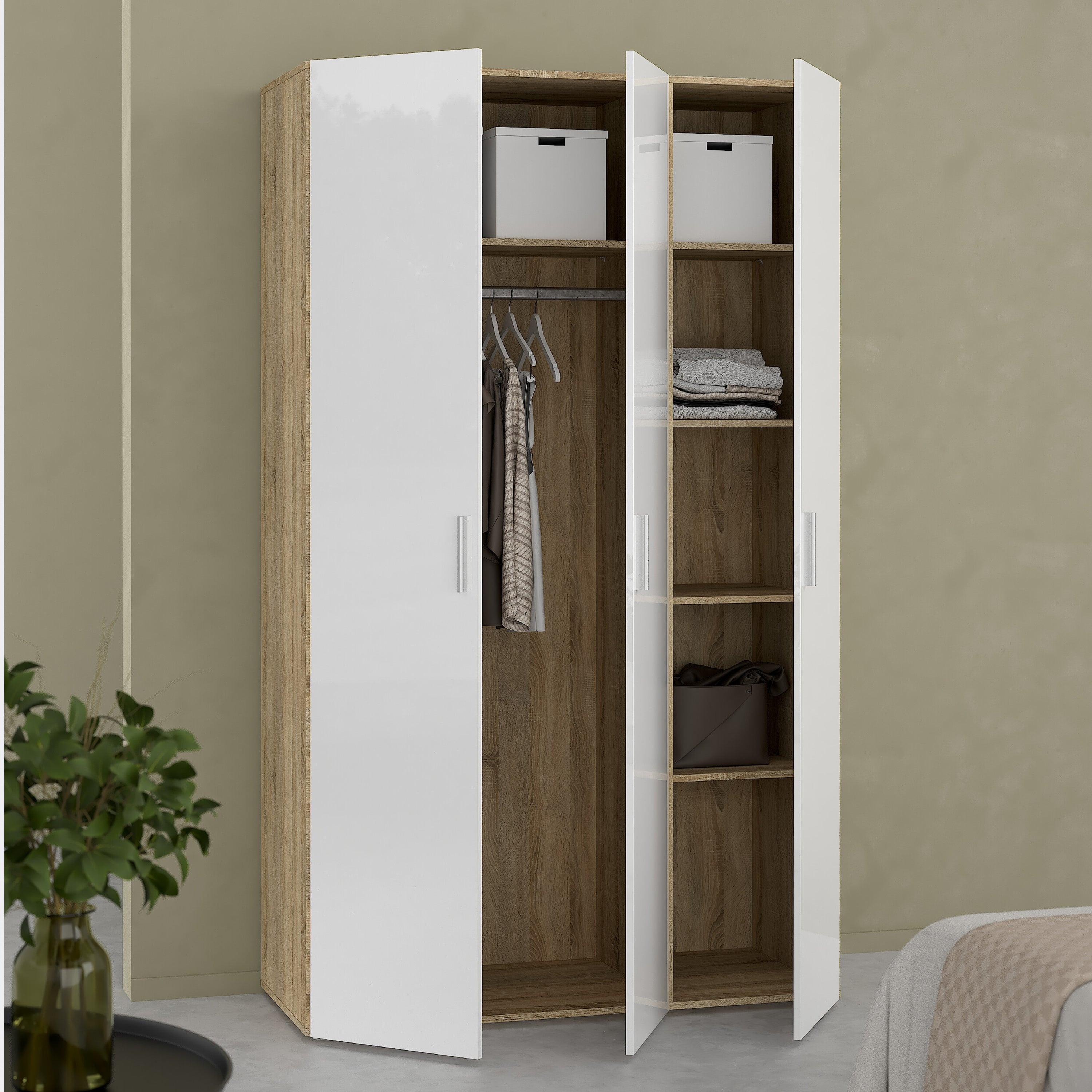 Pepe Wardrobe with 3 Doors in Oak with White High Gloss - image 7