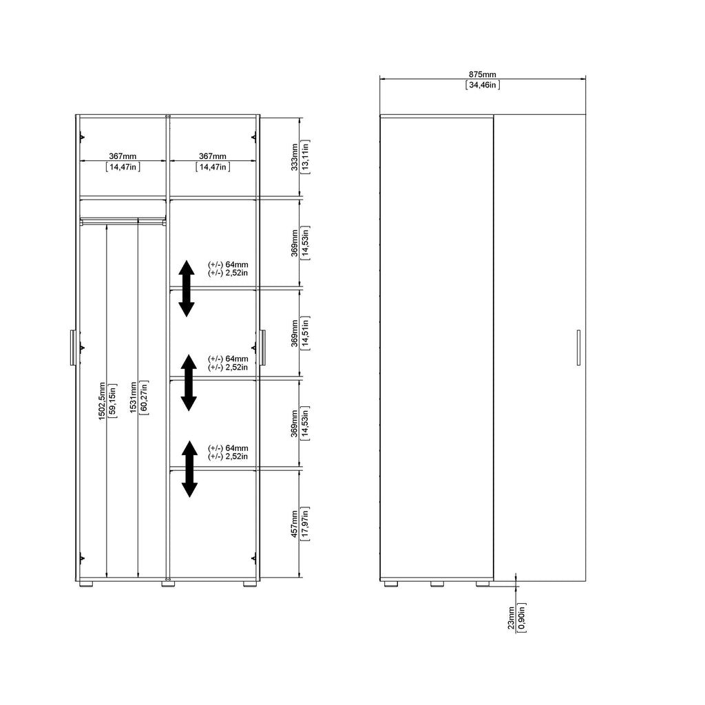 Pepe Wardrobe with 2 Doors in Oak with White High Gloss - image 11