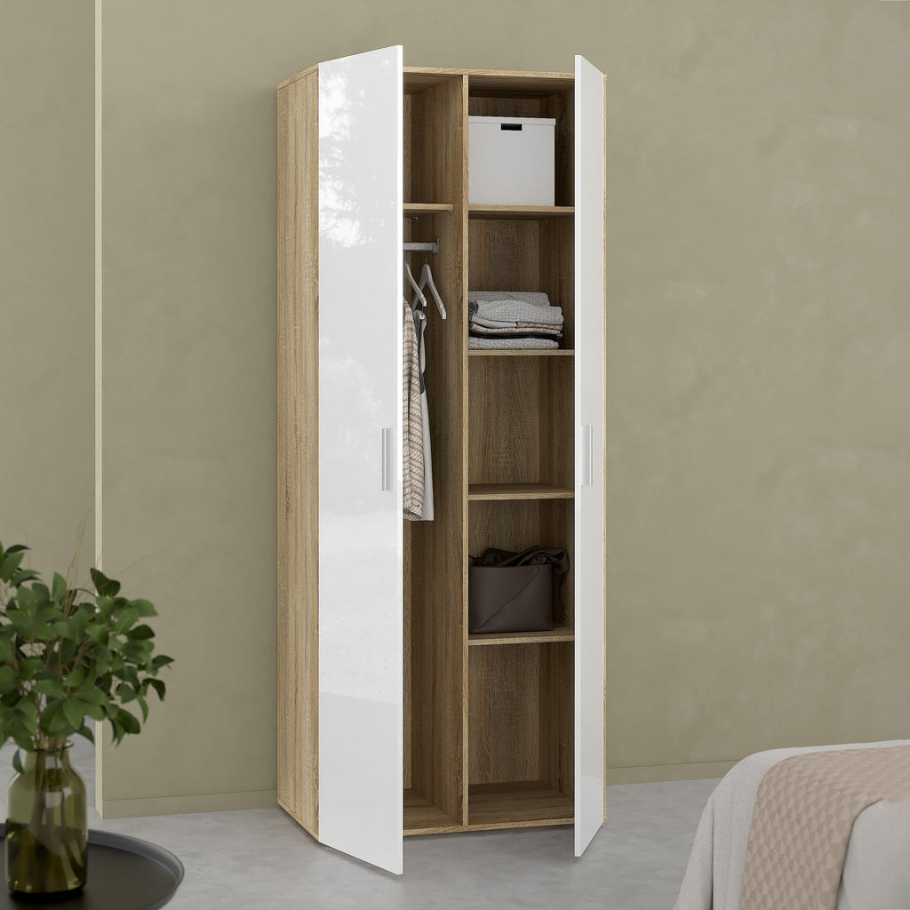 Pepe Wardrobe with 2 Doors in Oak with White High Gloss - image 7