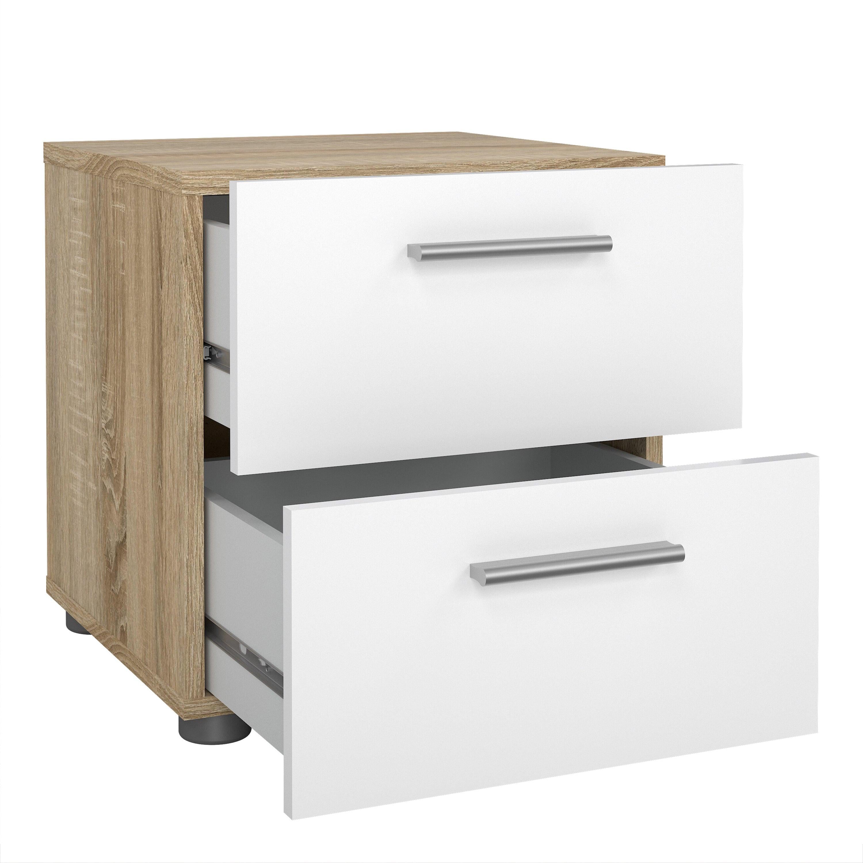 Pepe Package - Bedside 2 Drawers + Chest of 4 Drawers + Wardrobe with 2 Doors in Oak with White High Gloss - image 3