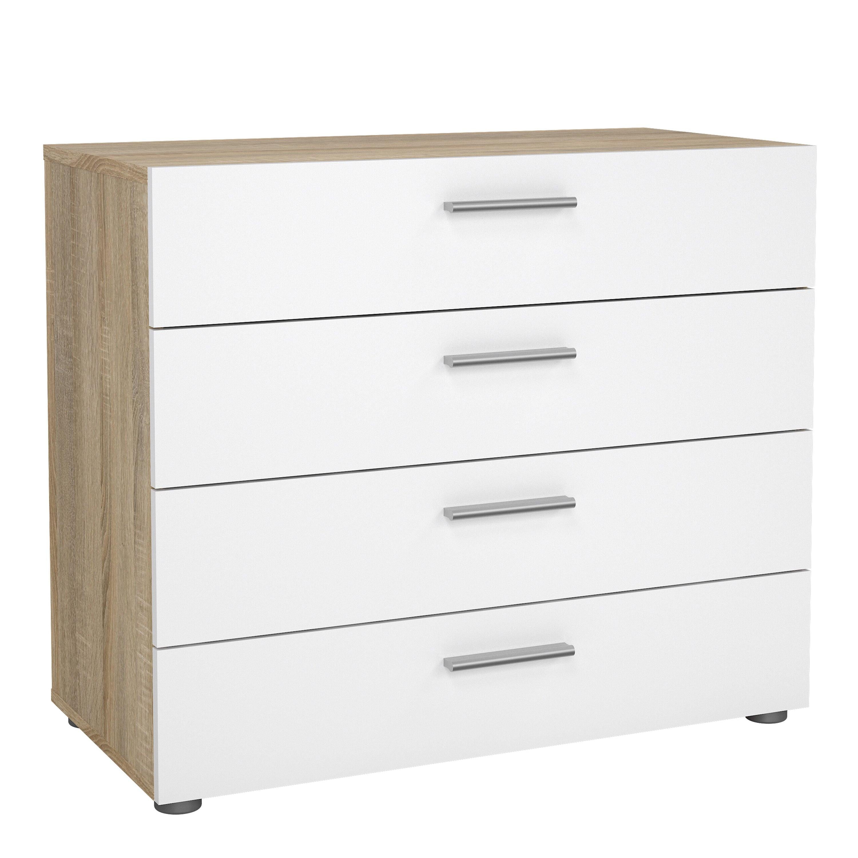 Pepe Package - Bedside 2 Drawers + Chest of 4 Drawers + Wardrobe with 2 Doors in Oak with White High Gloss - image 6