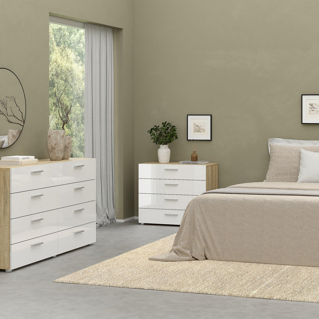Pepe Package - Bedside 2 Drawers + Chest of 4 Drawers + Wardrobe with 2 Doors in Oak with White High Gloss - image 8