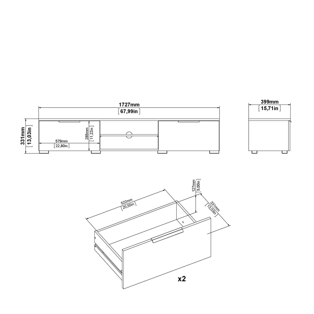 Match TV Unit 2 Drawers 2 Shelf in White High Gloss - image 11