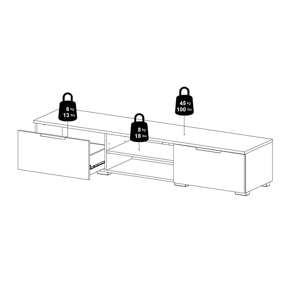 Match TV Unit 2 Drawers 2 Shelf in White High Gloss - image 13