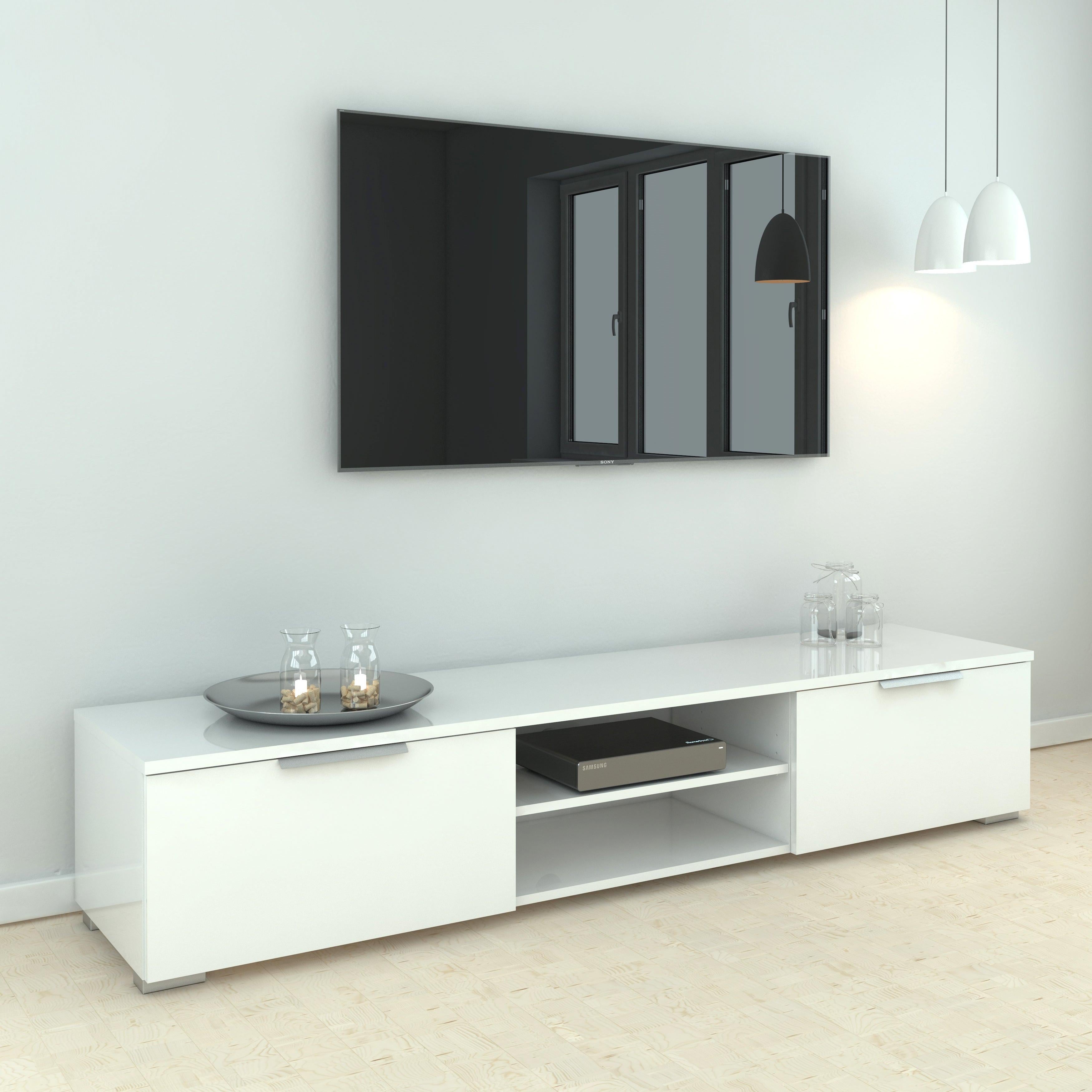 Match TV Unit 2 Drawers 2 Shelf in White High Gloss - image 6