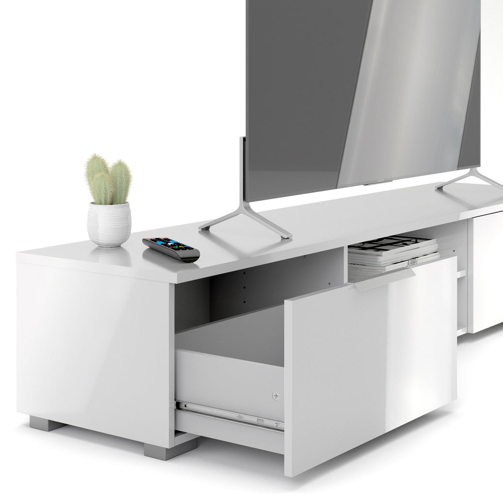 Match TV Unit 2 Drawers 2 Shelf in White High Gloss - image 9