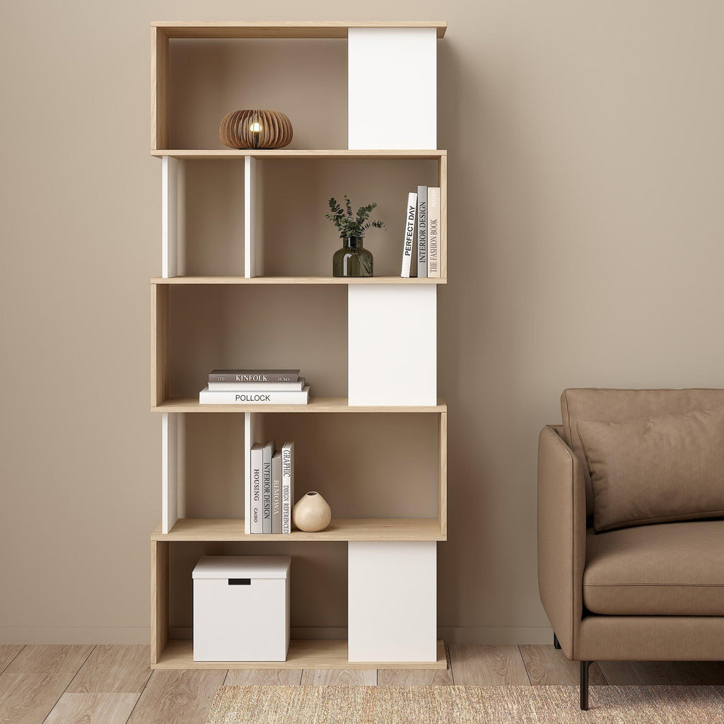 Maze Open Bookcase 4 Shelves in Jackson Hickory Oak and White - image 5