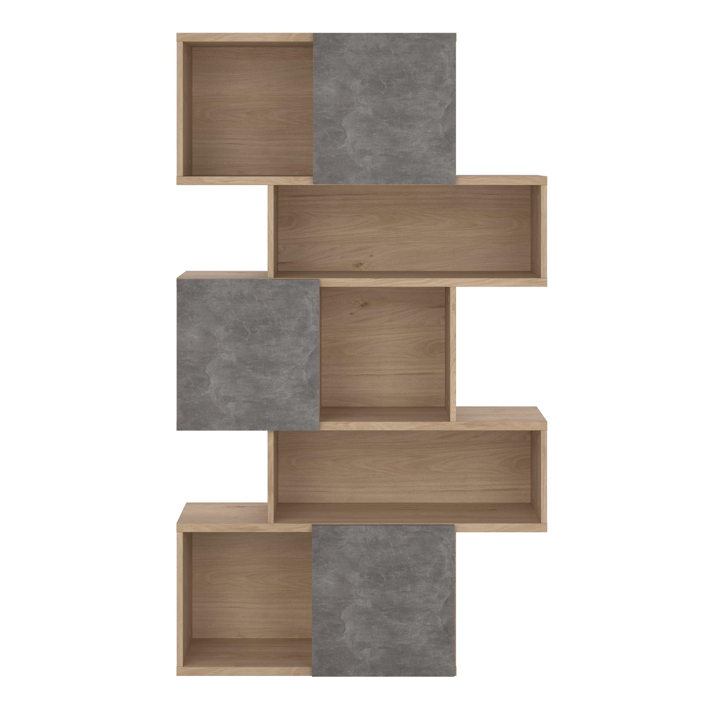 Maze Asymmetrical Bookcase with 3 Doors in Jackson Hickory and Concrete - image 2