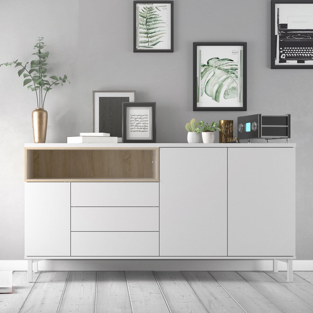 Roomers Sideboard 3 Drawers 3 Doors in White and Oak - image 5