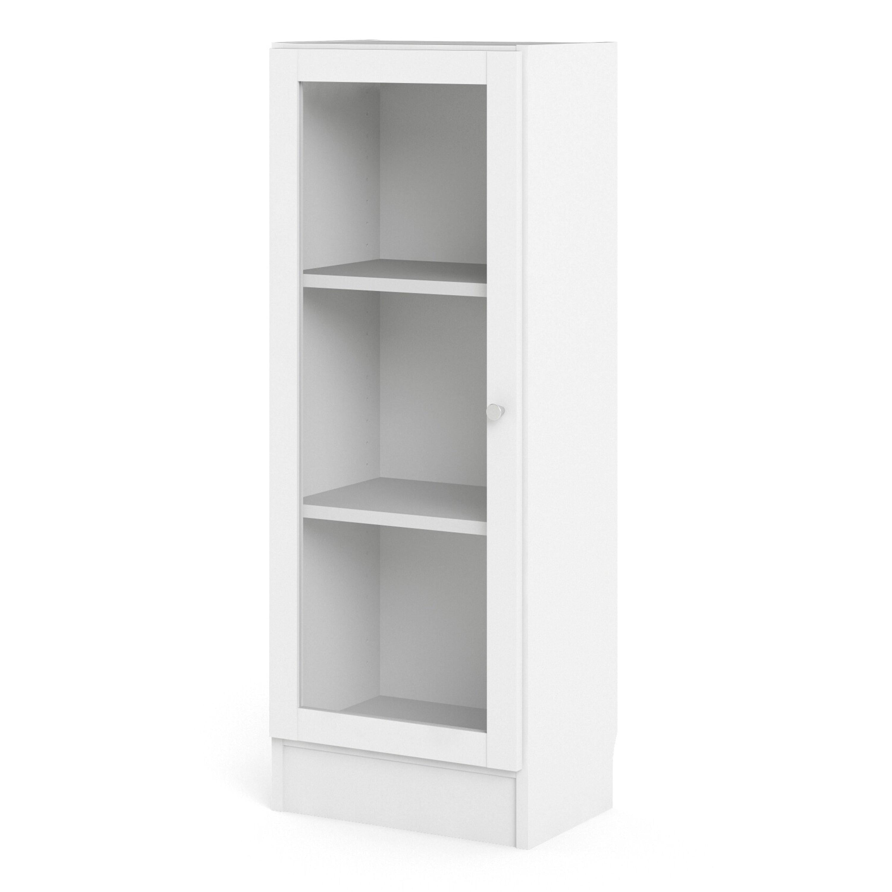 Basic Low Narrow Display Cabinet in White (2 Shelves) with Glass White Door - image 2