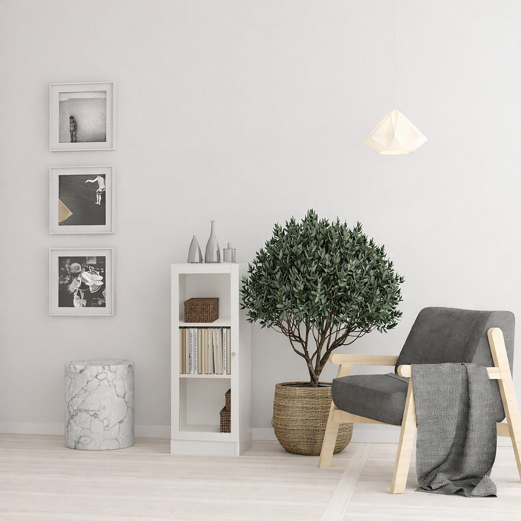 Basic Low Narrow Display Cabinet in White (2 Shelves) with Glass White Door - image 3
