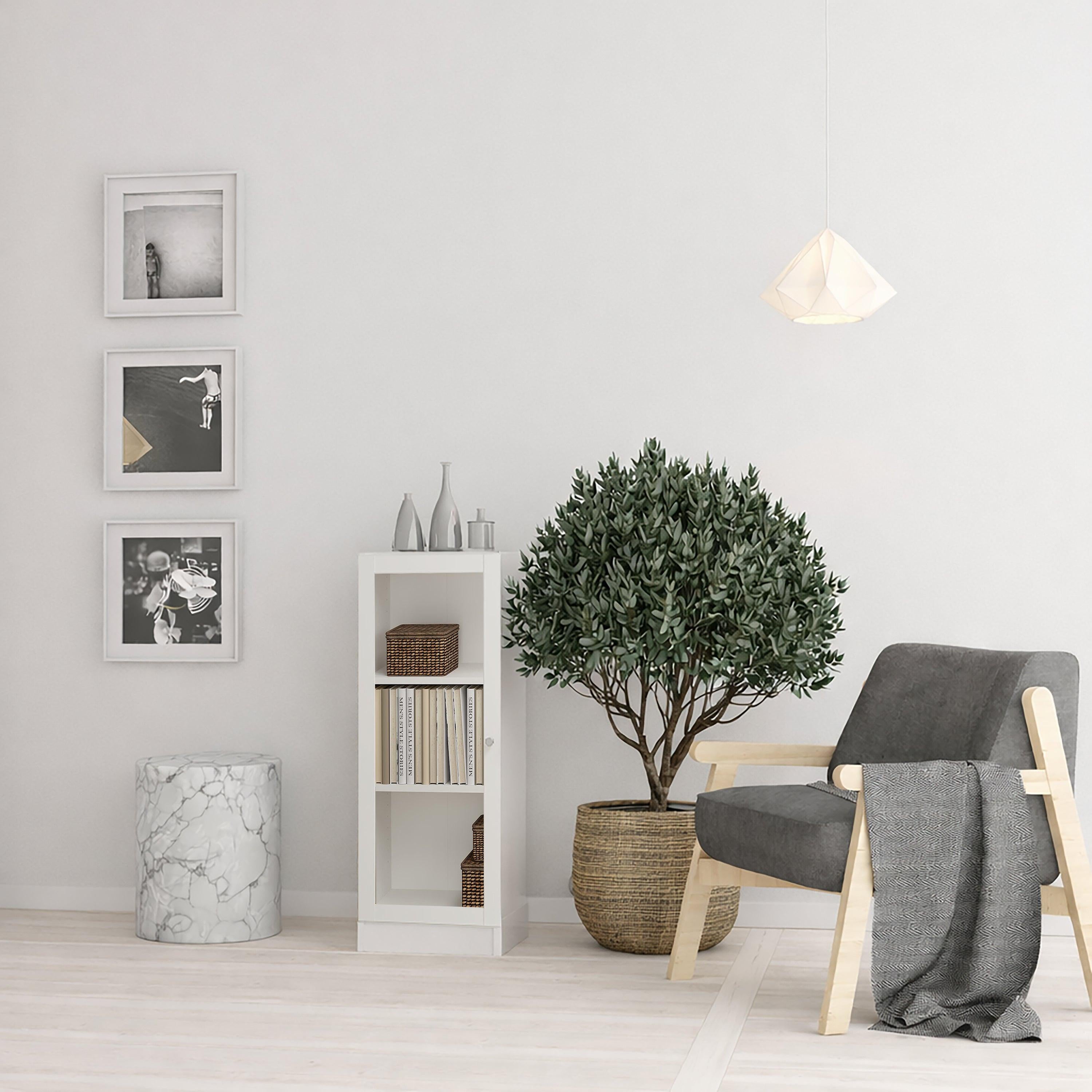 Basic Low Narrow Display Cabinet in White (2 Shelves) with Glass White Door - image 3