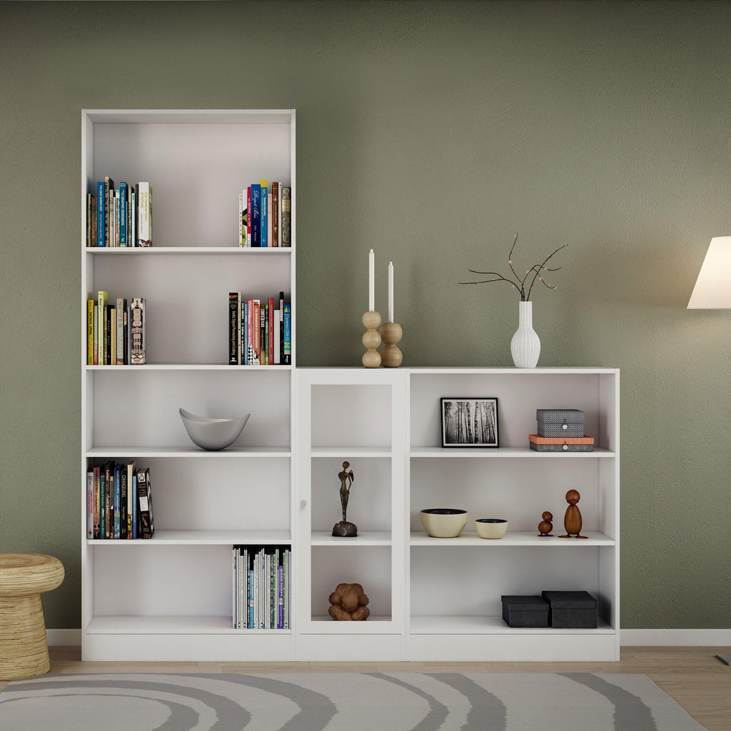 Basic Low Narrow Display Cabinet in White (2 Shelves) with Glass White Door - image 5