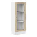 Basic Low Narrow Display Cabinet in White (2 Shelves) with Glass Oak Door