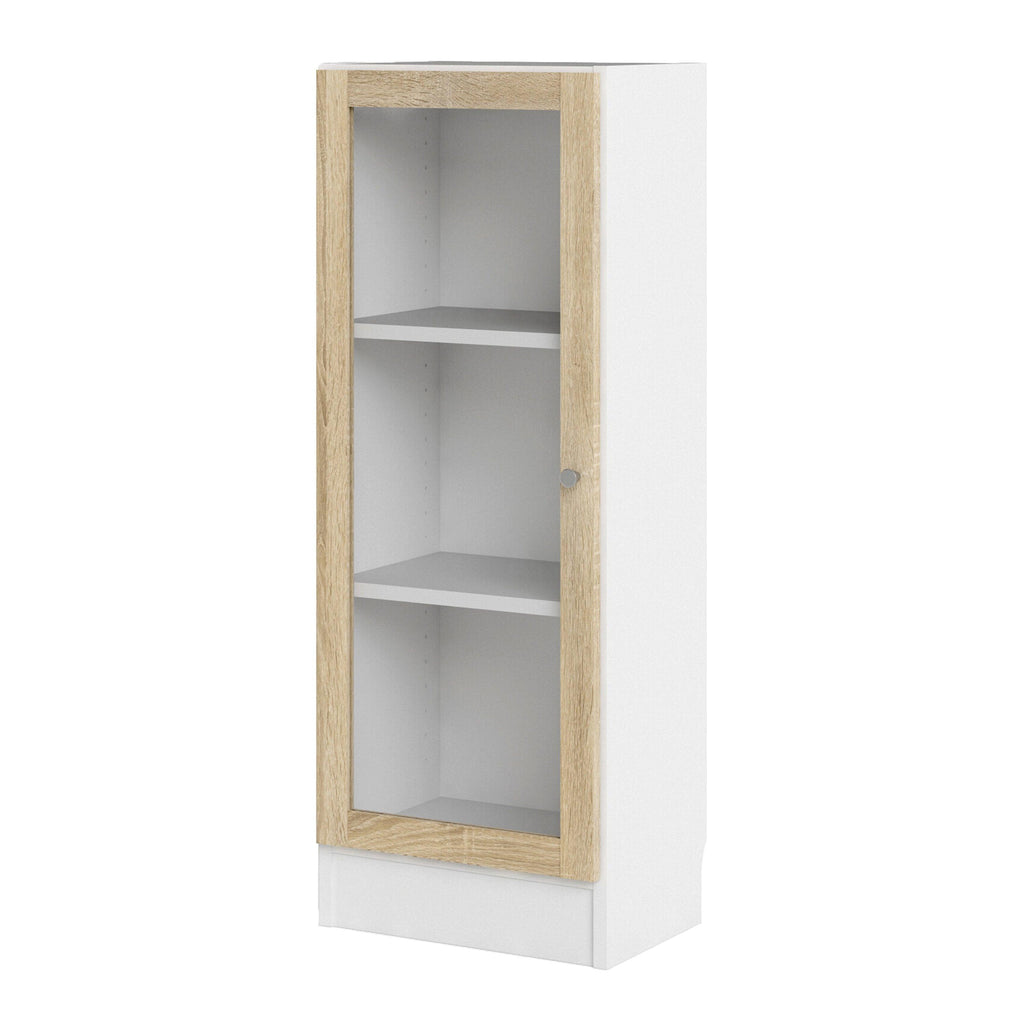 Basic Low Narrow Display Cabinet in White (2 Shelves) with Glass Oak Door - image 2