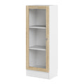 Basic Low Narrow Display Cabinet in White (2 Shelves) with Glass Oak Door - image 2