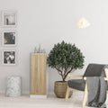 Basic Low Narrow Storage Cabinet in White (2 Shelves) with Oak Door - image 3