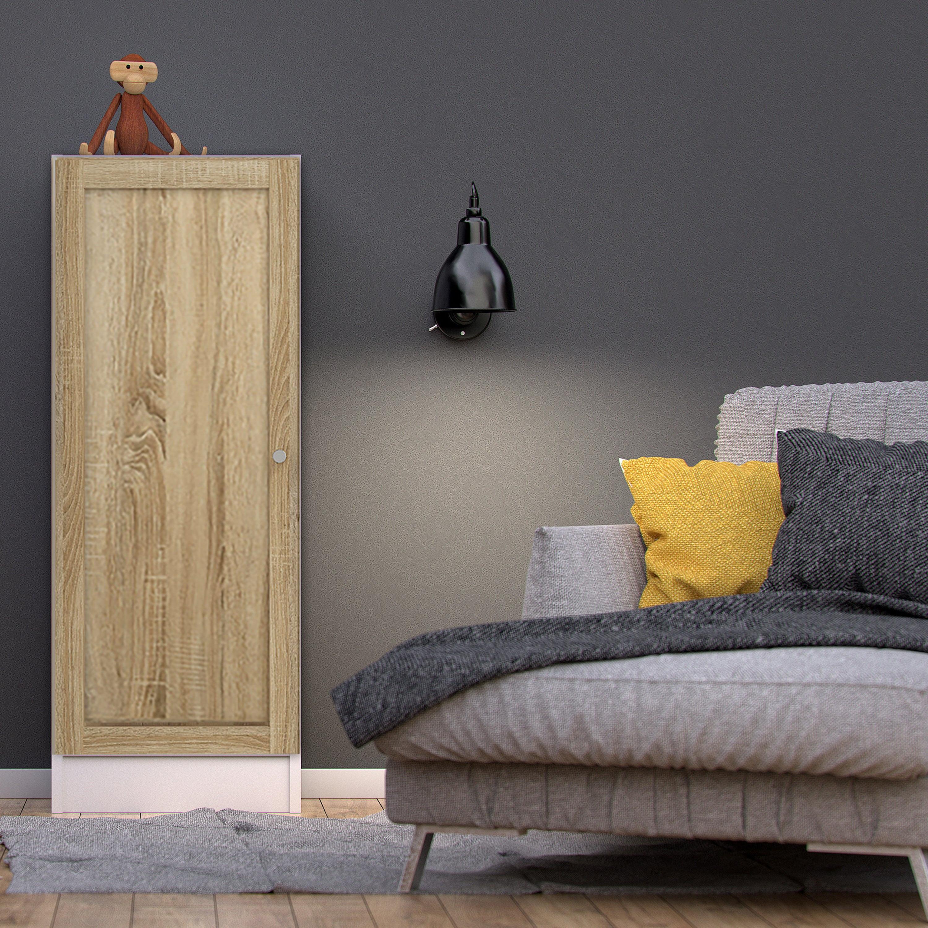 Basic Low Narrow Storage Cabinet in White (2 Shelves) with Oak Door - image 4