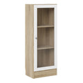 Basic Low Narrow Display Cabinet in Oak (2 Shelves) with Glass White Door