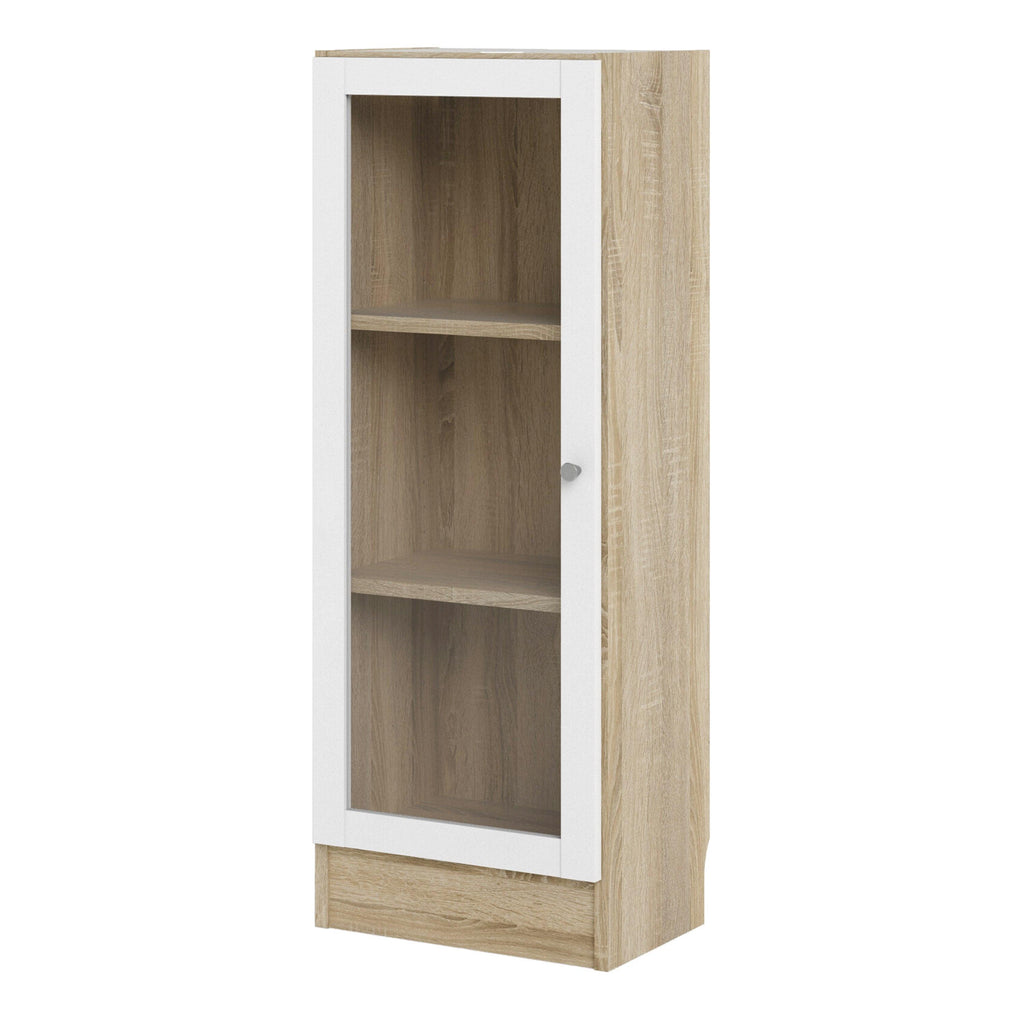 Basic Low Narrow Display Cabinet in Oak (2 Shelves) with Glass White Door - image 2