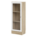 Basic Low Narrow Display Cabinet in Oak (2 Shelves) with Glass White Door - image 2