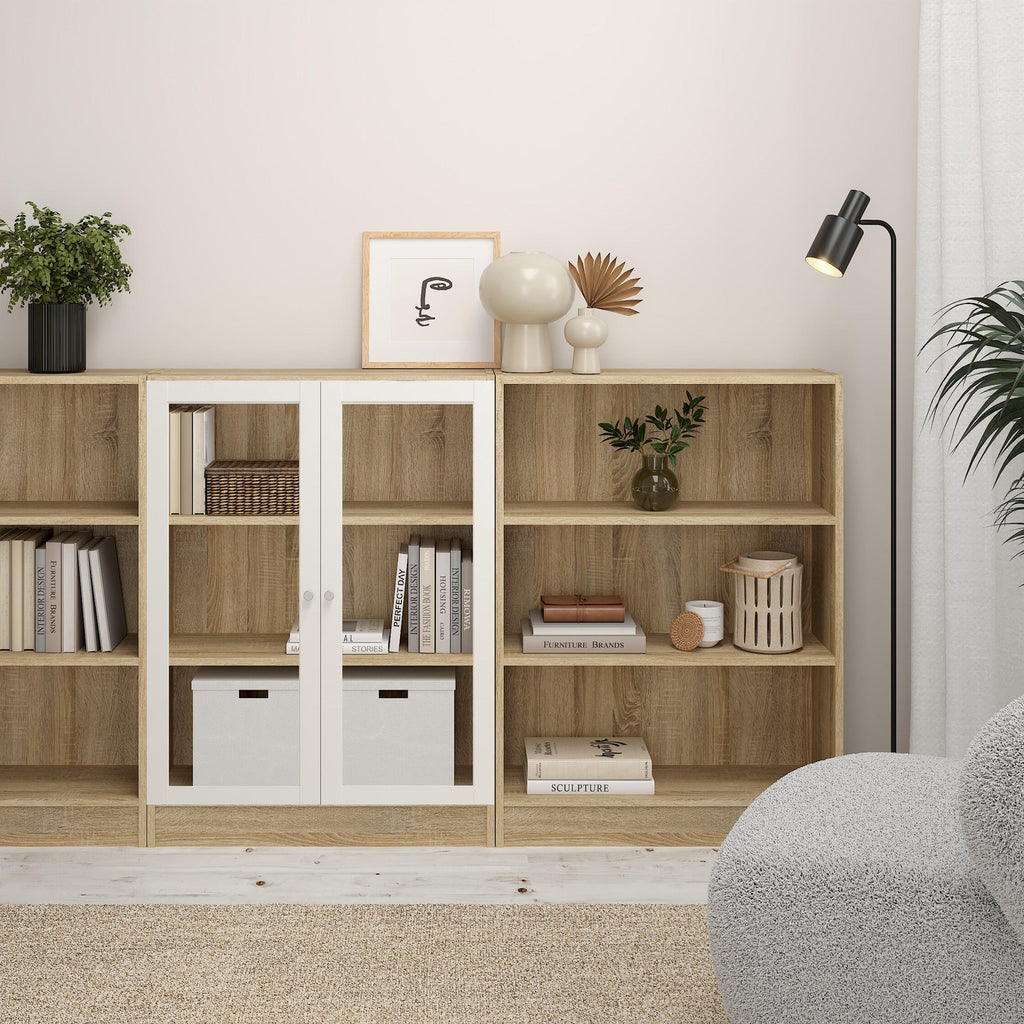 Basic Low Narrow Display Cabinet in Oak (2 Shelves) with Glass White Door - image 4
